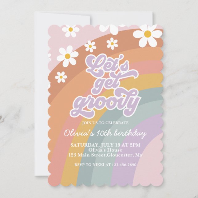 Groovy Retro Rainbow Birthday Invitation (Front)