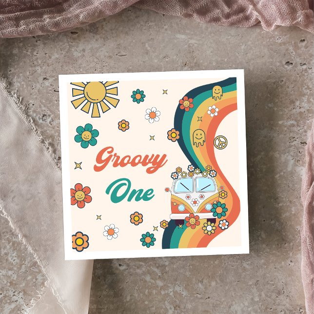 Groovy  Retro Rainbow Birthday Party Napkins (Creator Uploaded)