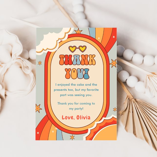 Groovy Retro Rainbow Birthday Thank You Card  (Creator Uploaded)
