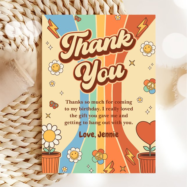 Groovy Retro Rainbow Birthday Thank You Card (Creator Uploaded)