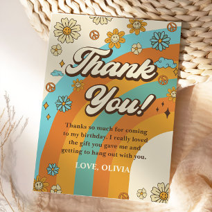 Groovy Retro Rainbow Birthday Thank You Card