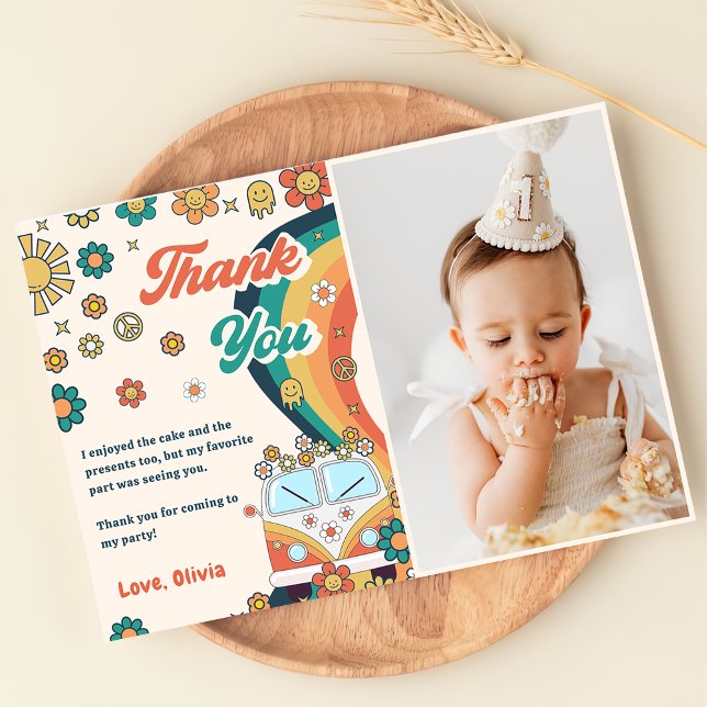 Groovy Retro Rainbow Birthday Thank You Card (Creator Uploaded)
