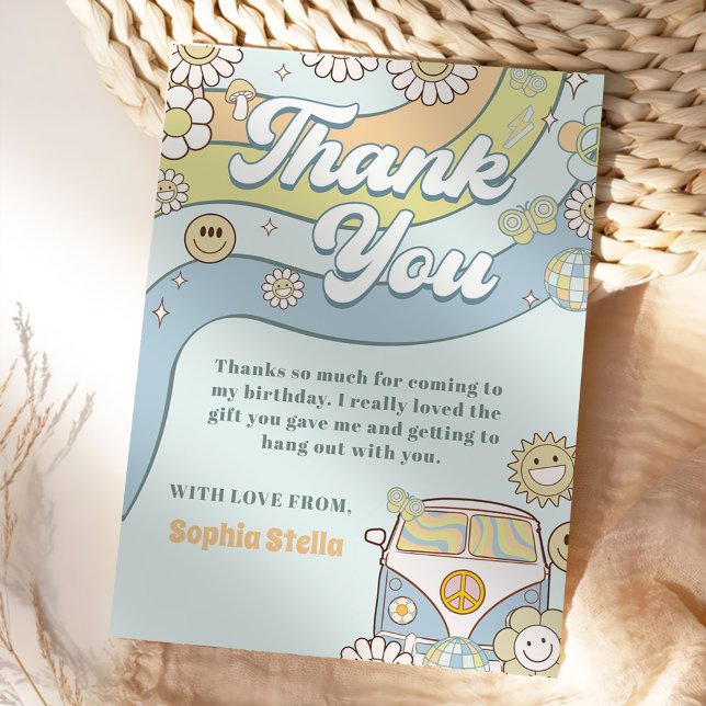 Groovy Retro Rainbow Birthday Thank You Card (Creator Uploaded)