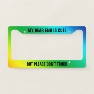 Groovy Retro Rainbow Blue Yellow Green Template License Plate Frame