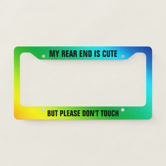 Groovy Retro Rainbow Blue Yellow Green Template License Plate Frame (Front)