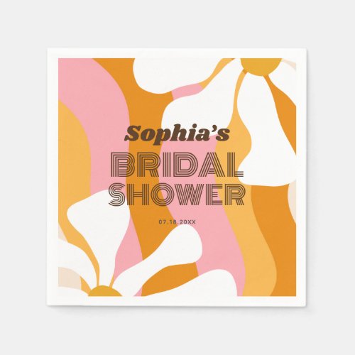 Groovy Retro Rainbow Daisy Flowers Bridal Shower Napkins