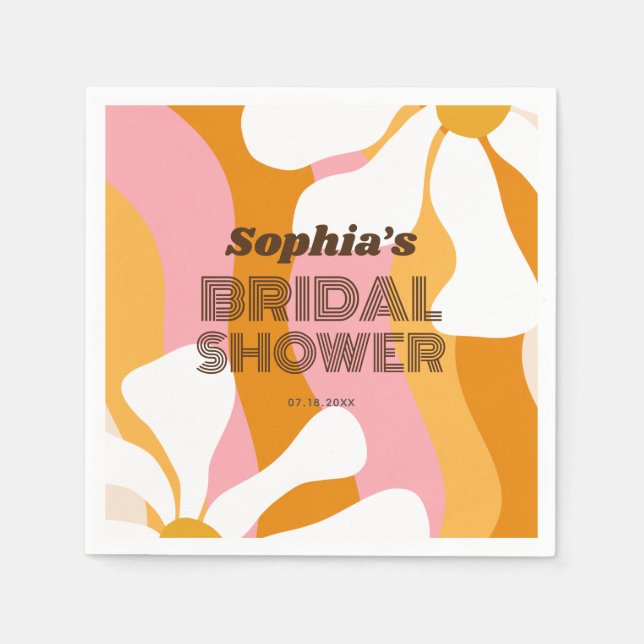 Groovy Retro Rainbow Daisy Flowers Bridal Shower Napkins (Front)