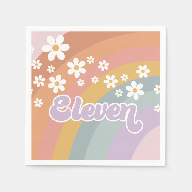 Groovy Retro Rainbow Eleventh Birthday Napkins (Front)