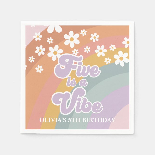 Groovy Retro Rainbow Five is a Vibe Napkins (Front)