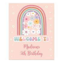 Groovy Retro Rainbow Flower Birthday Welcome Poster