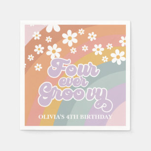 Groovy Retro Rainbow Four Ever Groovy 4th Birthday Napkins