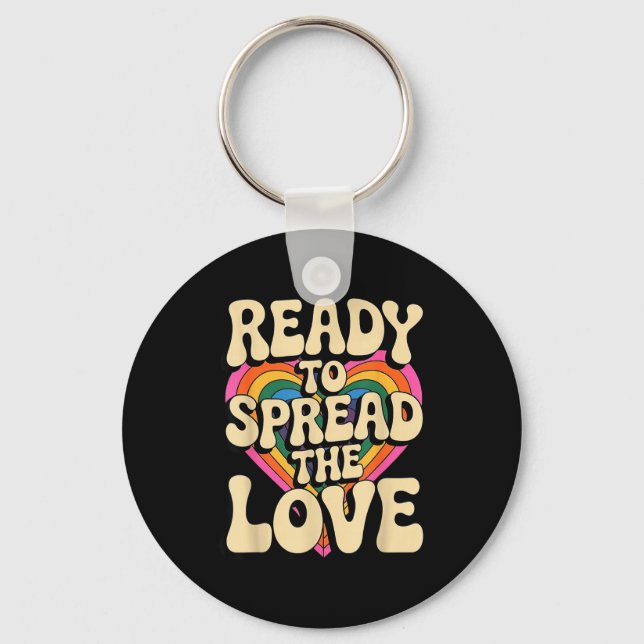 Groovy Retro Rainbow Heart Sitive Valentine Messag Keychain (Front)