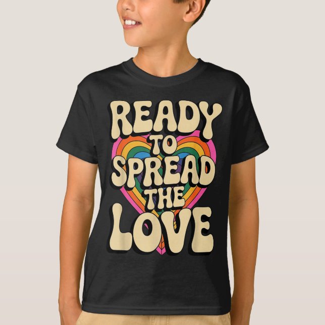 Groovy Retro Rainbow Heart Sitive Valentine Messag T-Shirt (Front)