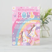 Groovy Retro Rainbow Roller Skating Birthday Party Invitation (Standing Front)