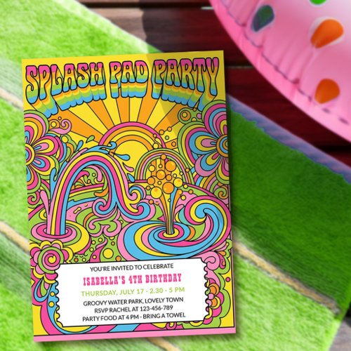 Groovy Retro Rainbow Splash Pad Cool Kids Birthday Invitation