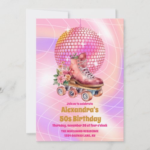 Groovy Retro Roller Skating 50s Birthday Party Invitation