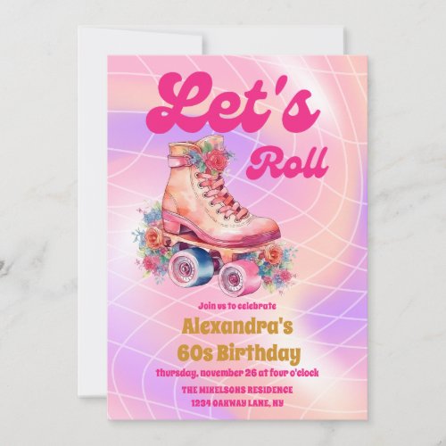 Groovy Retro Roller Skating 60s Birthday Party Invitation