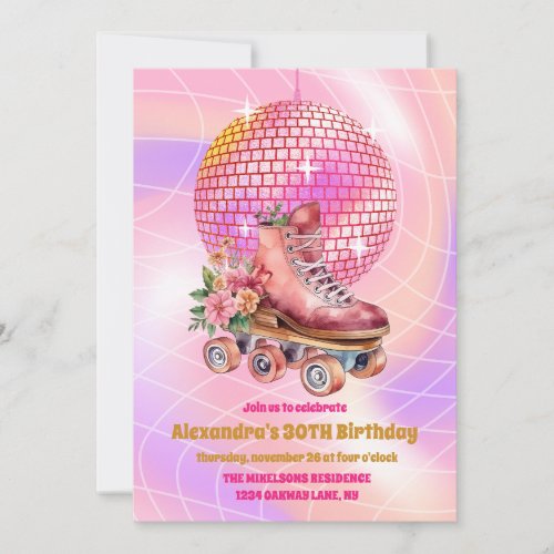 Groovy Retro Roller Skating Birthday Party Invitation