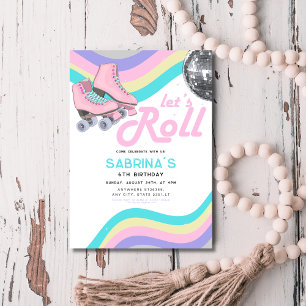 Groovy Retro Roller Skating Birthday Party Invitation