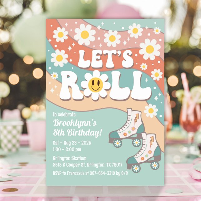 Groovy Retro Roller Skating Birthday Party Invitation (Groovy Retro Roller Skating Birthday Party Invitation )