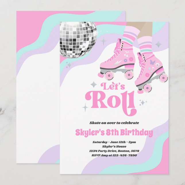 Groovy Retro Roller Skating Disco Birthday Party Invitation (Front/Back)