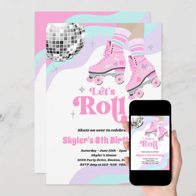 Groovy Retro Roller Skating Disco Birthday Party Invitation | Zazzle