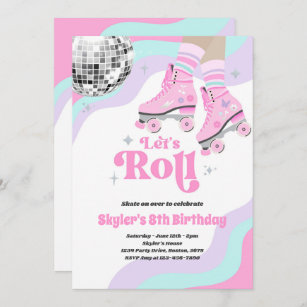 Groovy Retro Roller Skating Disco Birthday Party Invitation