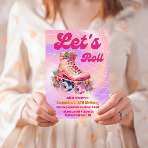 Groovy Retro Roller Skating Sweet 16 Birthday Invitation