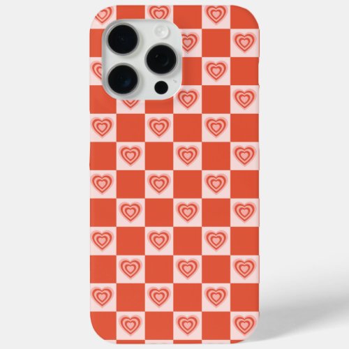 Groovy Retro Romantic Love Heart Red Checkerboard iPhone 15 Pro Max Case