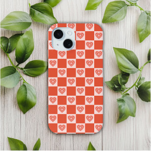 Groovy Retro Romantic Love Heart Red Checkerboard iPhone 15 Case