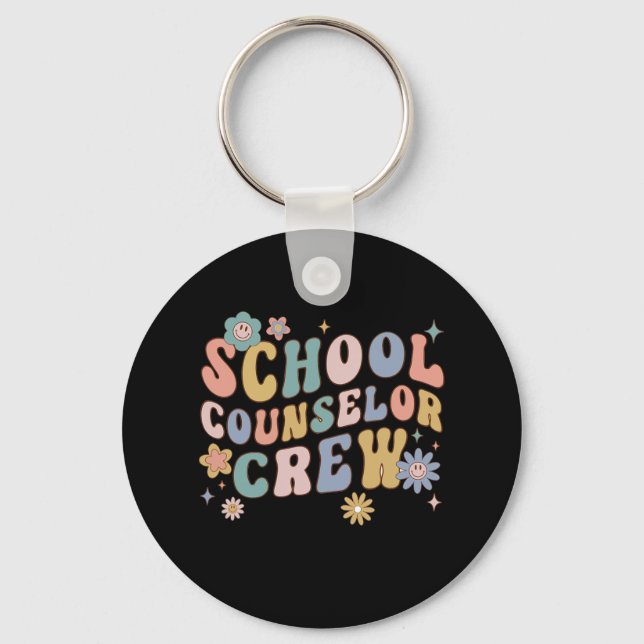 Groovy Retro School Counselor Crew Teacher Back To Keychain (Front)