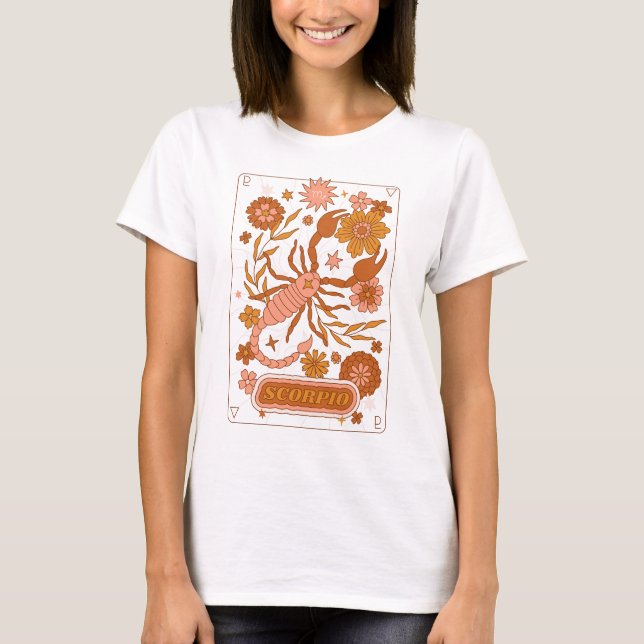 Groovy Retro Scorpio Horoscope Astrology Brown T-Shirt (Front)