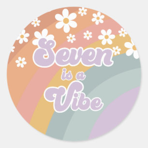 Groovy Retro seven is a Vibe Rainbow Classic Round Sticker