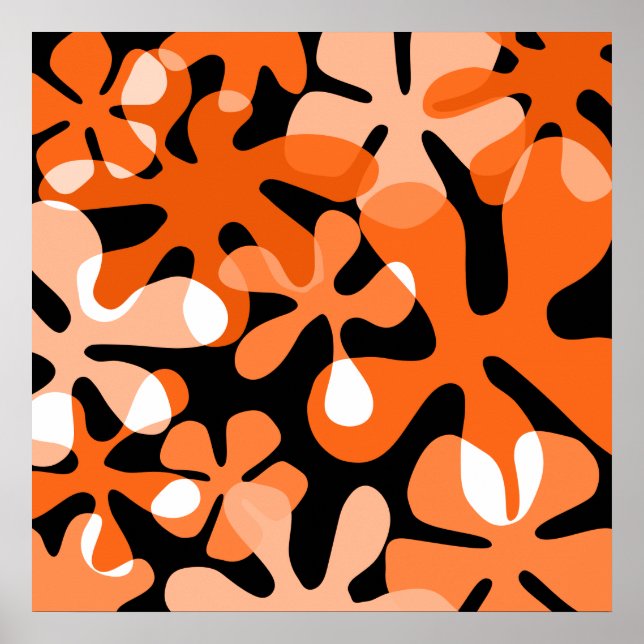 Groovy Retro Shapes Orange Black White Poster (Front)