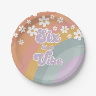 Groovy Retro six is a Vibe Rainbow Paper Plate