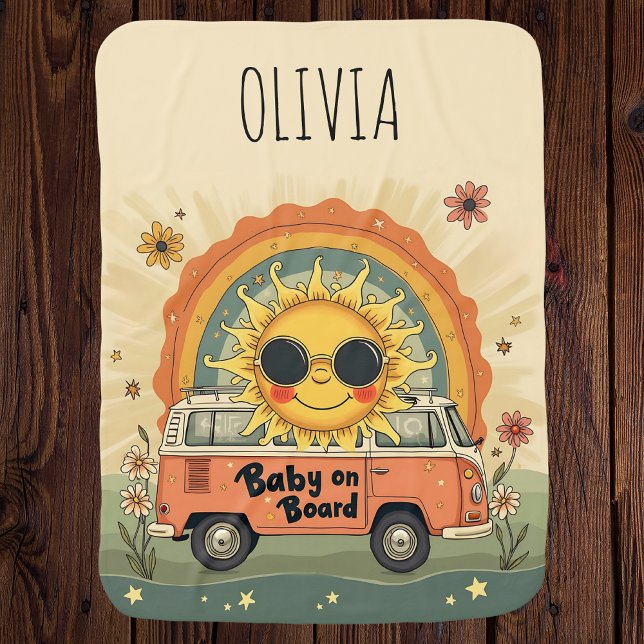 Groovy Retro Smiling Baby Sun, Peace & Love Vibes  Baby Blanket (Creator Uploaded)