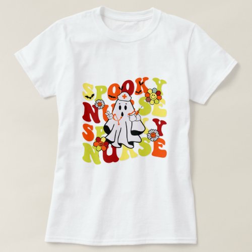 Groovy Retro Spooky Nurse Ghost Halloween T_Shirt