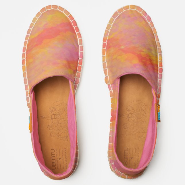 Groovy Retro Style Peachy Watercolor Abstract Espadrilles (Front)