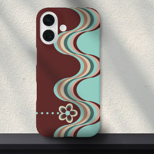 Groovy Retro Style Wavy Lines Flower iPhone 16 Case