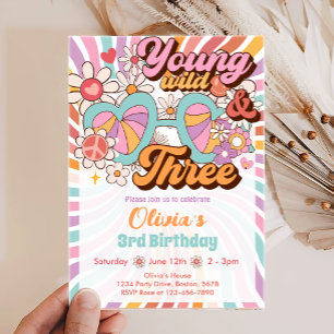 Groovy Retro Summer 3rd Birthday Invitation