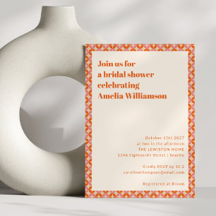 Groovy Retro Summer Pink Orange Bridal Shower Invitation