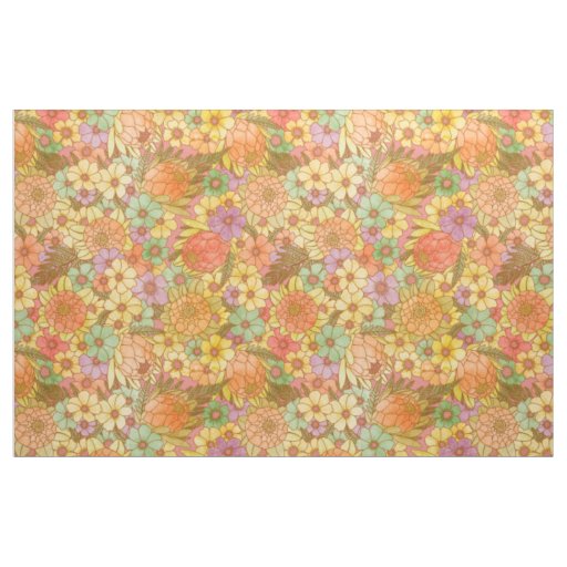 Groovy Retro Summertime Protea And Daisy Pattern Fabric