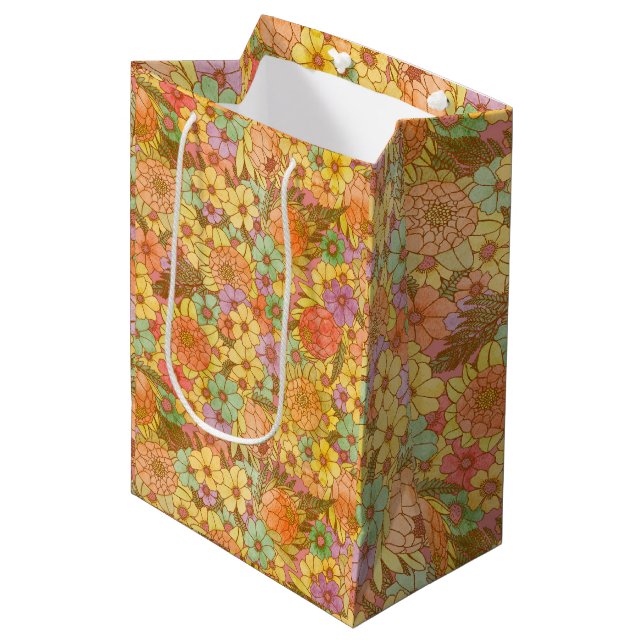 Groovy Retro Summertime Protea And Daisy Pattern Medium Gift Bag (Front Angled)