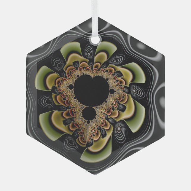 Groovy Retro Sunflowers Fractal Abstract Art Glass Ornament (Front)