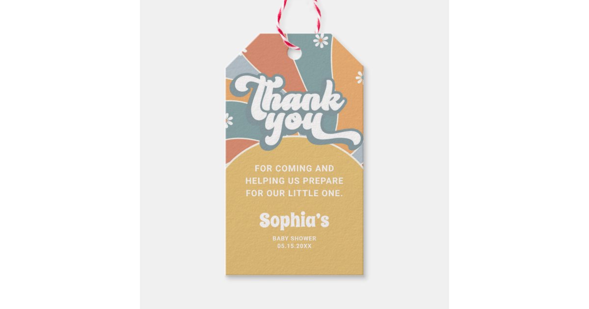 Groovy Retro Sunshine Baby Shower Thank You Favor Gift Tags | Zazzle