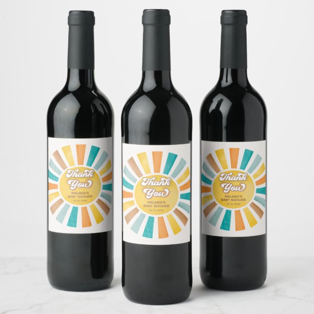 Groovy Retro Sunshine Boy Baby Shower Favors Wine Label (Bottles)