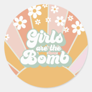 Groovy Retro Sunshine Girls are the Bomb Classic Round Sticker