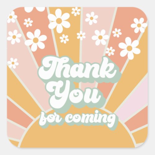 Groovy Retro Sunshine Thank You Square Sticker