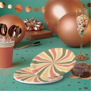 Groovy retro swirl burst paper plates
