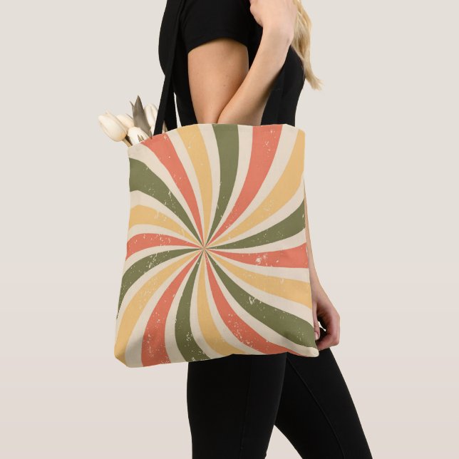 Groovy retro swirl burst tote bag (Close Up)
